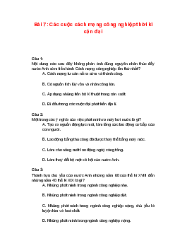 Trắc nghiệm Lịch sử 10 Bài 7: Các cuộc cách mạng công nghiệp thời kì cận đại | Kết nối tri thức