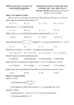 Đề thi học kì 2 Toán 9 năm 2023 – 2024 phòng GD&ĐT thành phố Ninh Bình