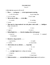 Đề thi môn Tiếng Anh  | Học viện Nông nghiệp Việt Nam