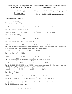 Đề thi HK2 Toán 11 năm 2020 – 2021 trường THPT Lạc Long Quân – Bến Tre