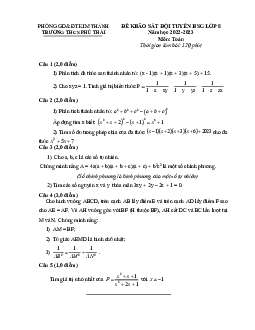 Đề khảo sát HSG Toán 8 năm 2022 – 2023 trường THCS Phú Thái – Hải Dương