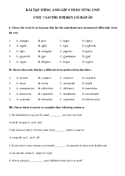 Trắc nghiệm tiếng Anh lớp 9 Unit 7 Saving Energy