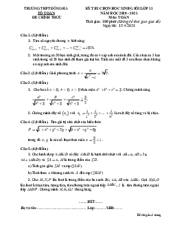 Đề thi học sinh giỏi Toán 11 năm 2020 – 2021 trường THPT Đông Hà – Quảng Trị