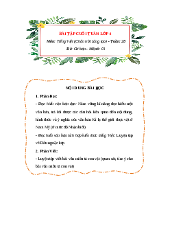 Bài tập cuối tuần Tiếng Việt lớp 4 Chân trời sáng tạo Tuần 28