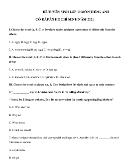 Đề thi thử Tiếng Anh vào lớp 10 TP. Hồ Chí Minh số 3 năm 2021-2022