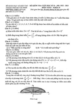 Đề cuối học kì 2 Toán 10 năm 2022 – 2023 trường THPT An Lạc – TP HCM