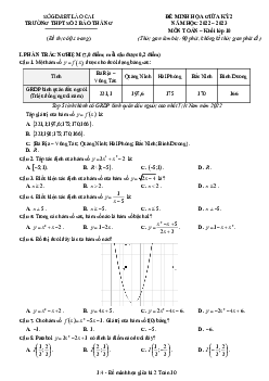Đề minh họa giữa kỳ 2 Toán 10 năm 2022 – 2023 trường THPT Bảo Thắng 2 – Lào Cai