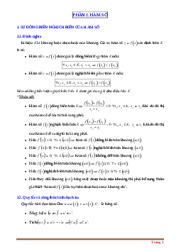 Bảng tóm tắt kiến thức toán 12 học kỳ 1