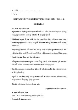 Bài tập cuối tuần tiếng Việt lớp 3 Cánh diều Tuần 11 cơ bản