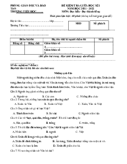 Đề thi giữa kì 1 lớp 2 Tiếng Việt năm 2022-2023 | Chân trời sáng tạo