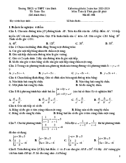 Đề thi giữa kì 2 Toán 9 năm 2023 – 2024 trường THCS&THPT Vàm Đình – Cà Mau
