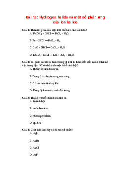 Trắc nghiệm Hóa 10 Bài 18: Hydrogen halide và một số phản ứng của ion halide | Chân trời sáng tạo