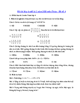 Đề thi lớp 4 cuối kì 2 năm 2020 môn Toán - Đề số 4