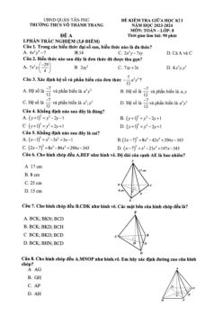 Đề giữa học kì 1 Toán 8 năm 2023 – 2024 trường THCS Võ Thành Trang – TP HCM