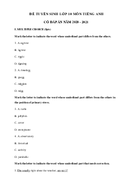 Đề thi tuyển sinh lớp 10 môn Anh số 12 năm 2020-2021