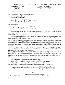 Đề thi thử Toán vào 10 năm 2023 – 2024 trường THCS Nguyễn Hữu Thái – Hà Tĩnh
