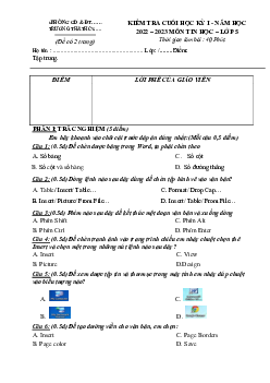 Đề thi học kì 1 lớp 5 môn Tin học - Đề 2
