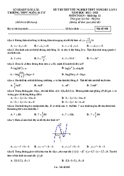 Đề thi thử Toán TN THPT 2023 lần 1 trường THPT Ngô Gia Tự – Đắk Lắk