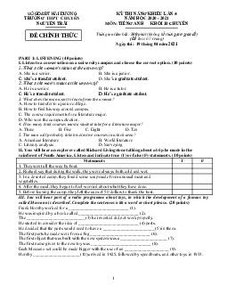 Kỳ thi năng khiếu lần 5 năm học 2020-2021 môn Tiếng Anh khối 10 chuyên trường THPT Nguyễn Trãi