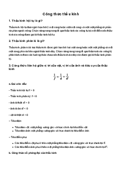 Công thức thấu kính Vật lí lớp 11