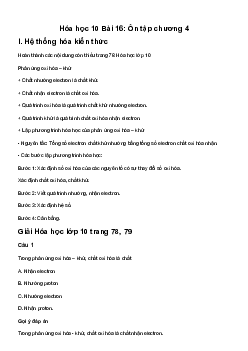 Hóa học 10 Bài 16: Ôn tập chương 4 - Kết Nối Tri Thức