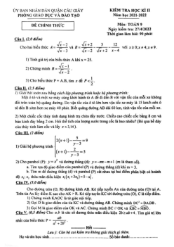 Đề kiểm tra học kì 2 Toán 9 năm 2021 – 2022 phòng GD&ĐT Cầu Giấy – Hà Nội