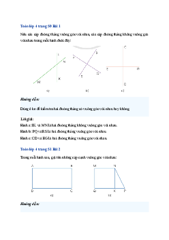 Bài 21: Toán lớp 4 trang 50, 51, 52, 53 Hai đường thẳng vuông góc. Vẽ hai đường thẳng vuông góc Cánh diều