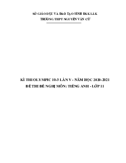 Đề thi Olympic 10 tháng 3 lần thứ 5 môn Tiếng Anh năm 2021 lớp 11 THPT Nguyễn Văn Cừ