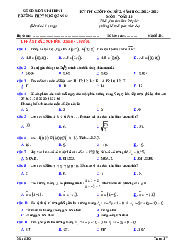 Đề cuối học kỳ 2 Toán 10 năm 2022 – 2023 trường THPT Nho Quan C – Ninh Bình