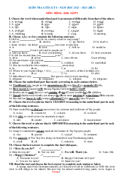Đề thi giữa học kỳ 1 môn tiếng anh 9 năm 2022-2023 Đề 3 (có đáp án)