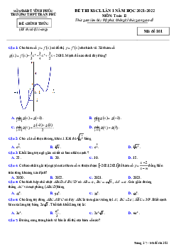 Đề thi KSCL Toán 12 lần 1 năm 2021 – 2022 trường THPT Trần Phú – Vĩnh Phúc