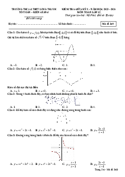Đề giữa kỳ 1 Toán 12 năm 2023 – 2024 trường Long Thạnh – Kiên Giang