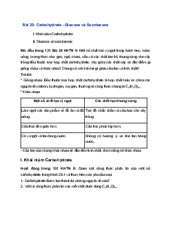 Giải Khoa học tự nhiên 9 Kết nối tri thức Bài 29: Carbohydrate. Glucose và saccharose