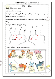 Phiếu bài tập cuối tuần lớp 2 môn Toán Kết nối tri thức - Tuần 16
