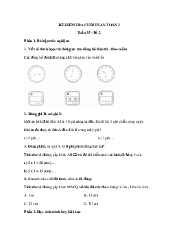 Đề kiểm tra cuối tuần Toán lớp 2: Tuần 35 - Đề 2 | Kết nối tri thức