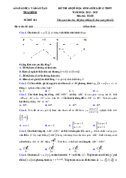 Đề thi học sinh giỏi Toán 12 THPT năm 2021 – 2022 sở GD&ĐT Thái Bình