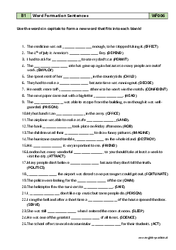 B1 Word Formation Sentences with key
