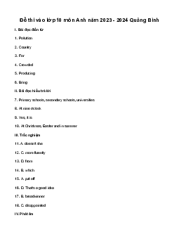 Đề thi vào 10 môn Tiếng Anh năm 2023 - 2024 sở GD&ĐT Quảng Bình