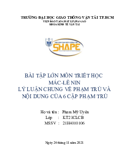 Tiểu luận: lý luận chung về phạm trù và nội dung của 6 cặp phạm trù