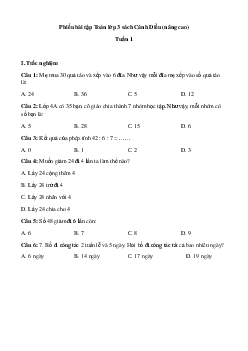Phiếu bài tập cuối tuần Toán lớp 3 - Tuần 7 (nâng cao) |  Cánh Diều