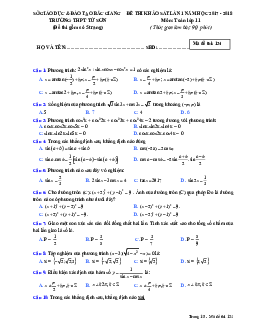 Đề thi khảo sát Toán 11 lần 1 năm học 2017 – 2018 trường THPT Tứ Sơn – Bắc Giang