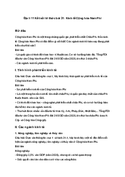 Địa lí 11 Kết nối tri thức bài 31: Kinh tế Cộng hòa Nam Phi