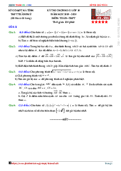 Đề thi chọn HSG Toán 10 năm 2019 – 2020 trường THPT Trần Phú – Hà Tĩnh