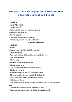 Sinh học 11 Chân trời sáng tạo bài 25: Thực hành Nhân giống vô tính và thụ phấn ở thực vật