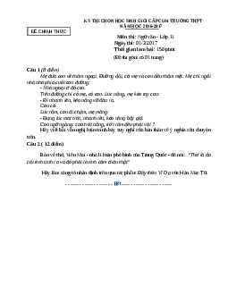 Đề thi HSG Văn 11 cụm Hà Đông, Hoài Đức