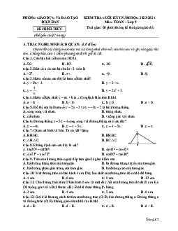 Đề cuối kỳ 1 Toán 9 năm 2023 – 2024 phòng GD&ĐT Điện Bàn – Quảng Nam