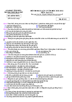 Đề thi thử THPT Quốc gia 2022 môn Lịch sử lần 1 trường THPT Trần Phú, Vĩnh Phúc