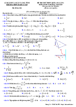Đề thi thử Toán THPTQG 2019 lần 1 trường THPT Hà Huy Tập – Hà Tĩnh