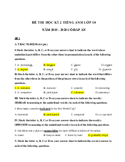 6 đề thi học kì 2 môn tiếng Anh lớp 10 có đáp án
