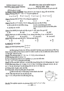 Đề thi học kì 2 Toán 9 năm 2023 – 2024 trường THCS Ninh Thắng – Ninh Bình